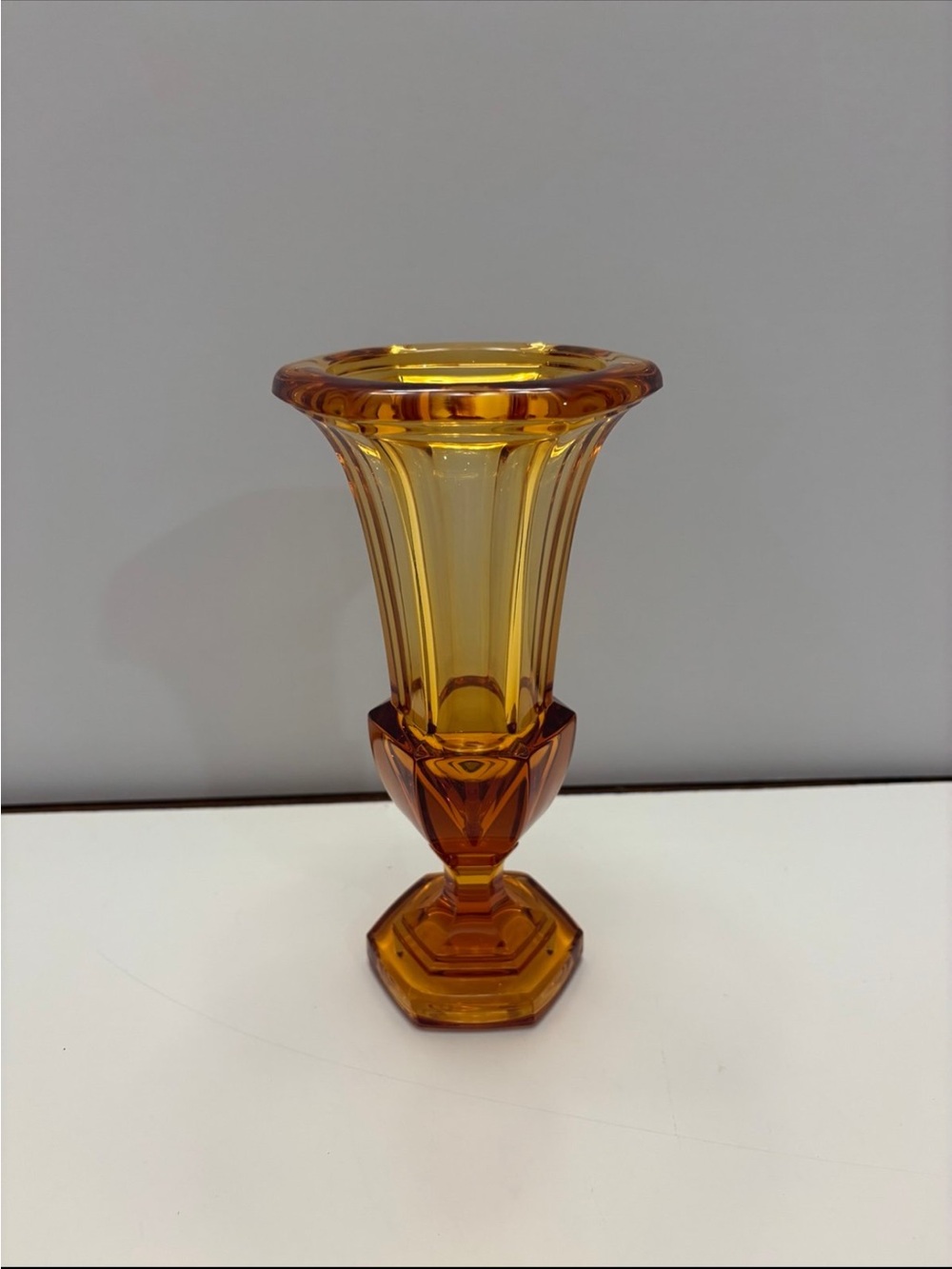 Vintage Amber Crystal Trumpet Vase